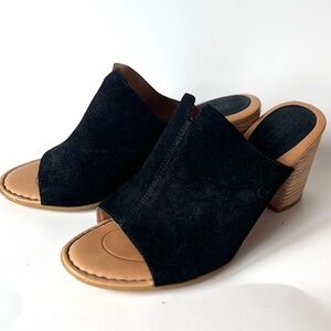 BORN Suede Sandals Black Genuine Leather Chunky Heel Mules Size 9